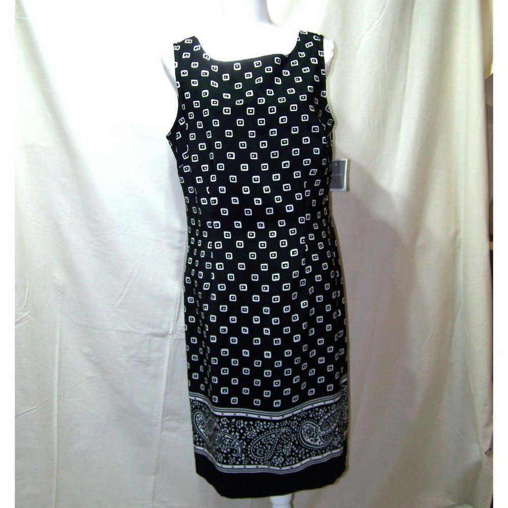 Sag Harbor Dress Sheath Black Geometric 12 NWT